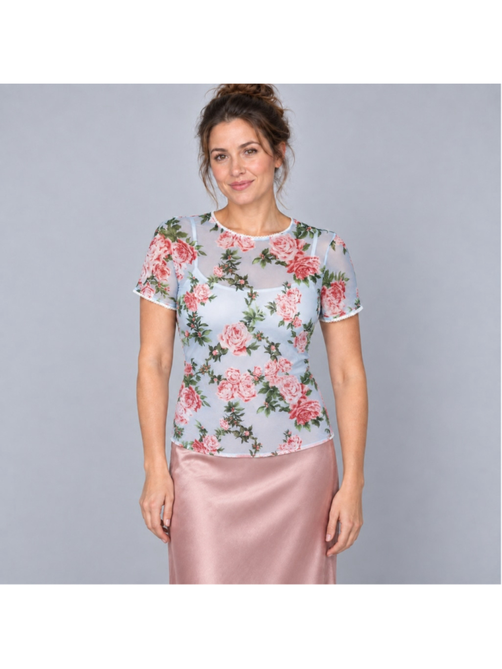 Magda Butrym Floral Silk Lace-Trim T-Shirt Size 36